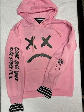 Lil peep hoodie with face mask Light Pink Hoodie with Black Graphic Eyes
